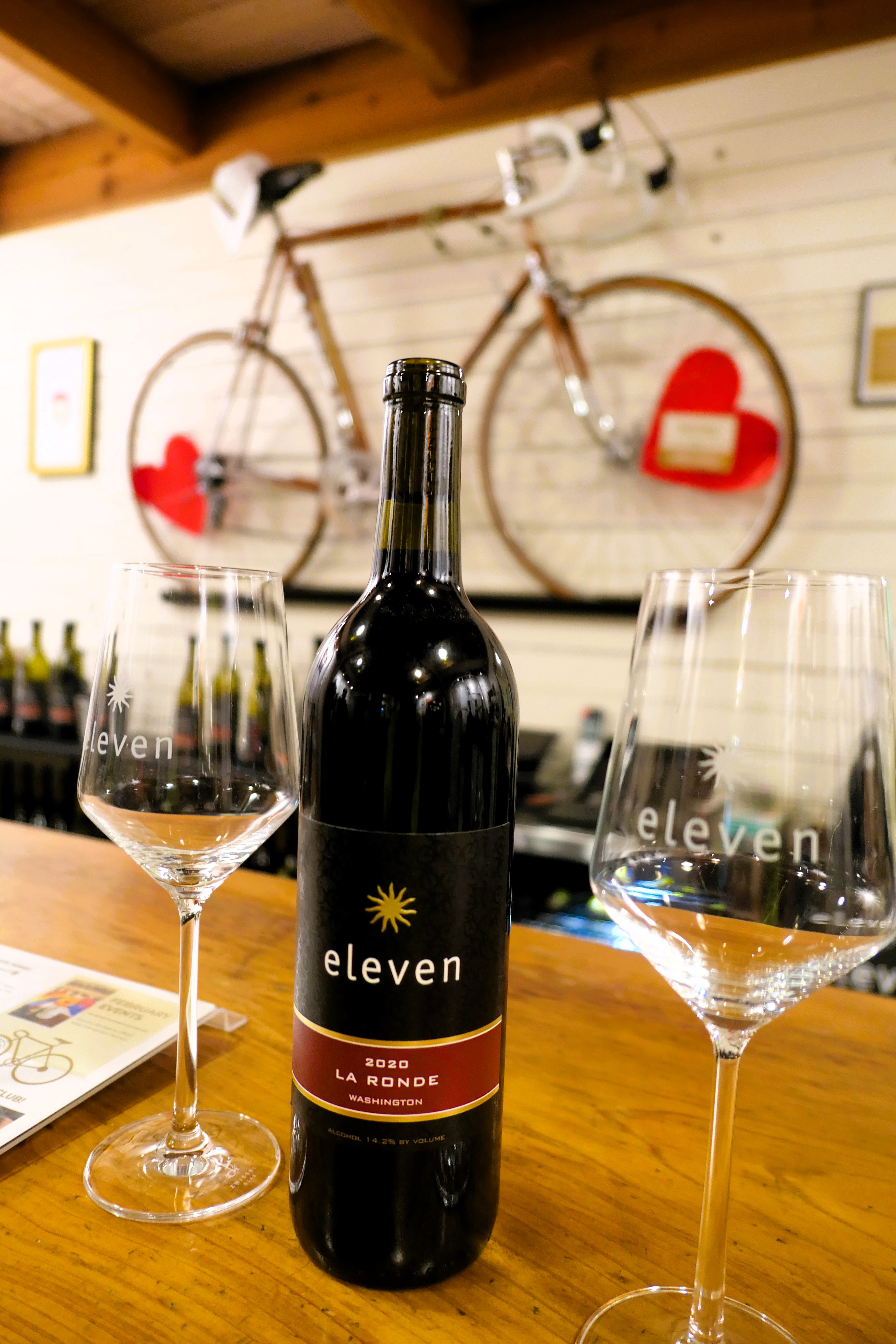 Vintage bicycles adorn the interior of Eleven Winery 